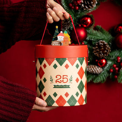 গরম ফয়েল / ইউভি / ভার্নিশ পৃষ্ঠ শেষ কাস্টম লোগো সূক্ষ্ম ক্রিসমাস উপহার জন্য সিলিন্ডারিক উপহার প্যাকেজিং বক্স