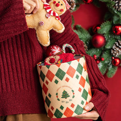 গরম ফয়েল / ইউভি / ভার্নিশ পৃষ্ঠ শেষ কাস্টম লোগো সূক্ষ্ম ক্রিসমাস উপহার জন্য সিলিন্ডারিক উপহার প্যাকেজিং বক্স