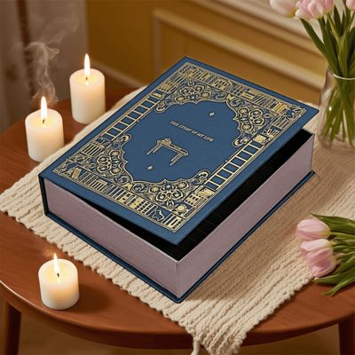 ব্র্যান্ডেড মোমবাতি জন্য কাস্টম মুদ্রিত বিলাসবহুল বই আকৃতির উপহার বাক্স প্যাকেজিং প্রিমিয়াম বিবাহের ছুটির দিন উপহার সমাধান