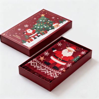 কাস্টম লাক্সারি ক্রিসমাস গিফট বক্স, স্কার্ফ, পোশাক, আন্ডারওয়্যার, শার্ট প্যাকেজিংয়ের জন্য ম্যাট রিজিড কার্টন, পুনর্ব্যবহৃত জীবাণুমুক্ত উপকরণ