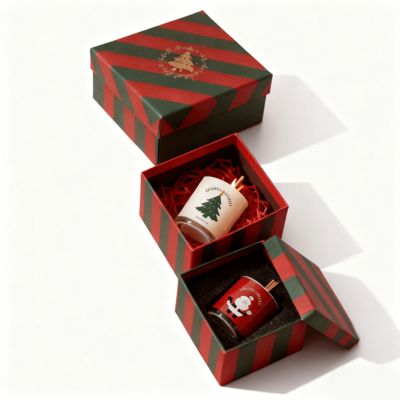 কারখানা পাইকারি কাস্টম রঙিন কার্ডবোর্ড ক্রিসমাস কাগজ বাক্স ঢাকনা এবং স্ট্যাম্পিং সঙ্গে বেস মোমবাতি বাক্স