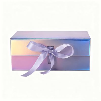 Deluxe Holographic flip top Magnetic Lid Gift Packaging Box Beautiful Available with Ribbon Recycled Materials for Socks