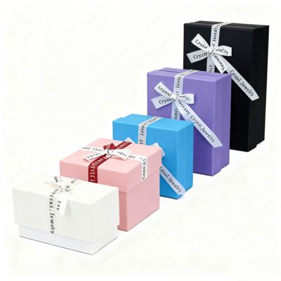 কাস্টম জুয়েলারী প্যাকেজিং ইংরেজি বো-রিবন স্বর্গ পৃথিবী বর্গক্ষেত্র বাক্স কানের দুল আংটি বক্সের জন্য মার্জিত কার্টন কভার